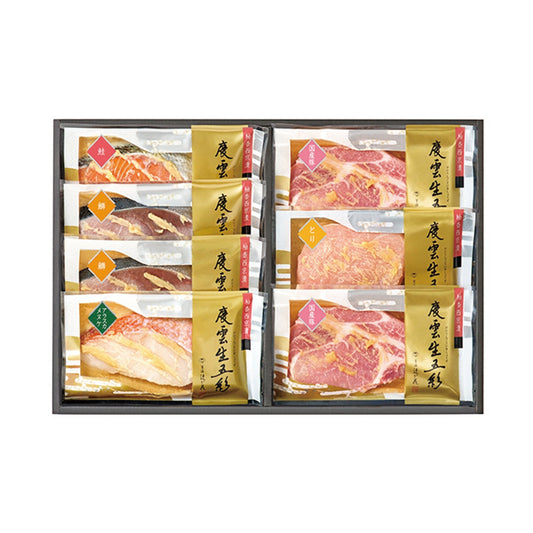 728091〈京洛 辻が花〉レンジで魚と肉の柚香西京漬詰合せ