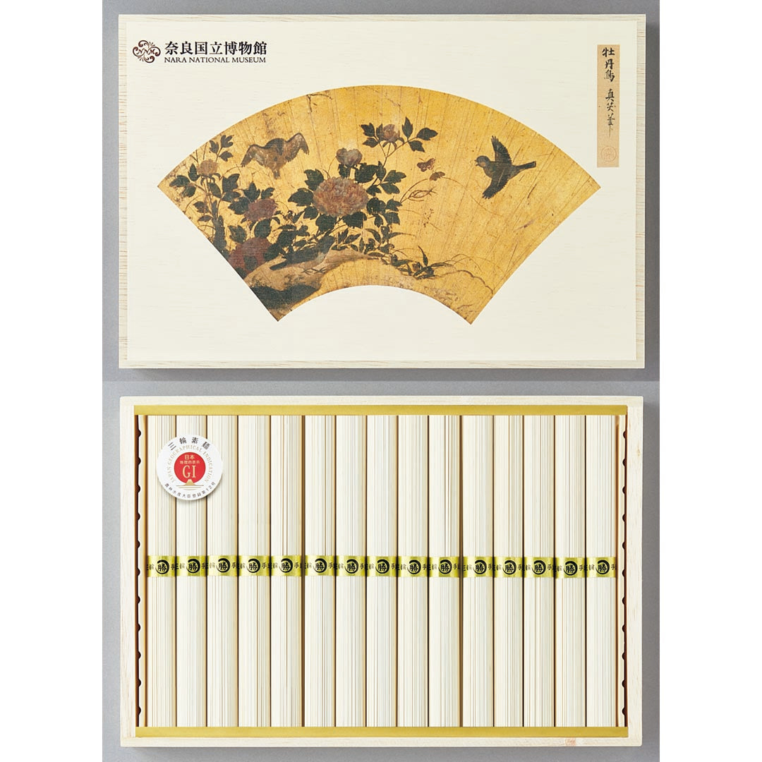 051423奈良国立博物館 限定ギフト〈マル勝高田商店〉扇面画帖(せんめんがじょう) 北海道産小麦使用手延べ三輪素麺