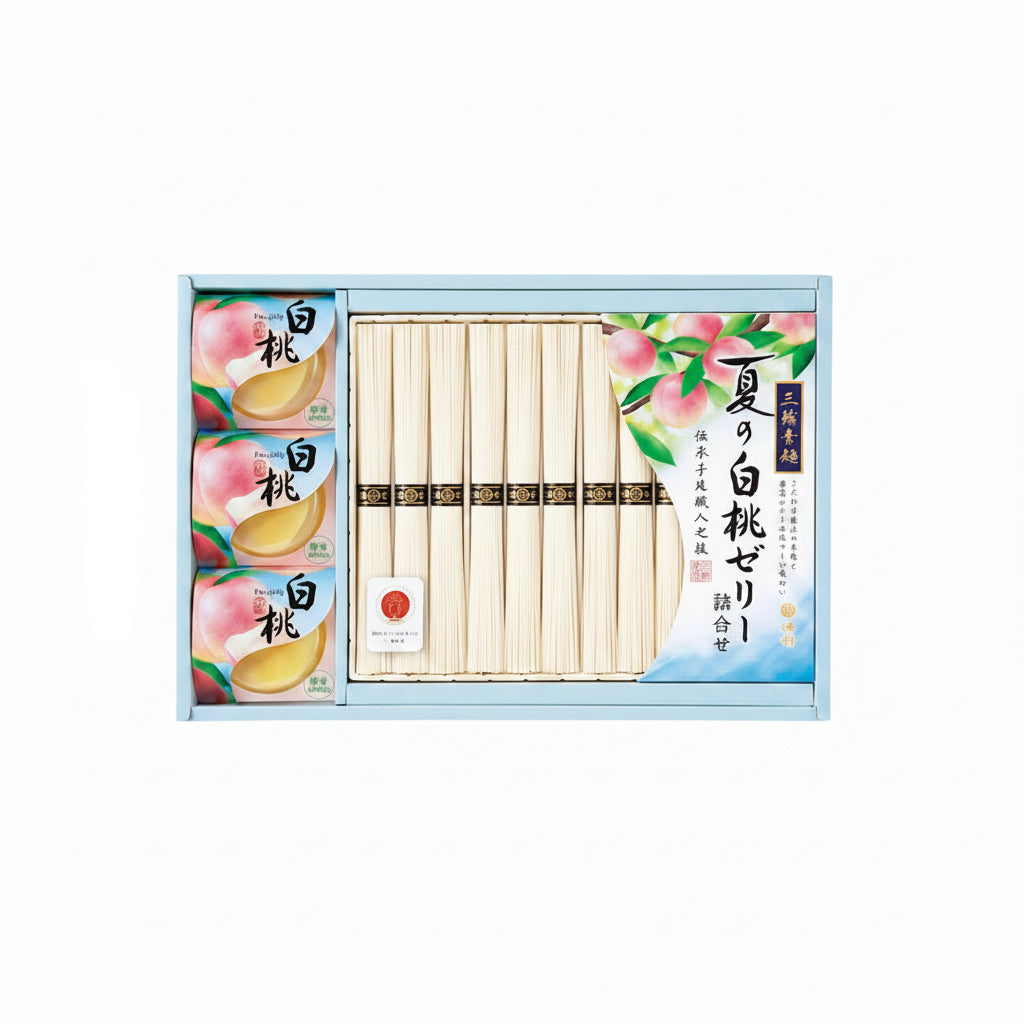ZZ020293〈池利〉三輪素麺・国産白桃ゼリー詰合せ