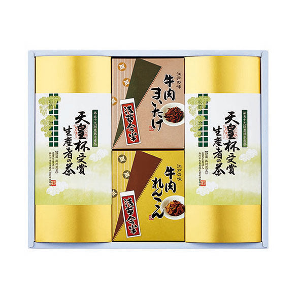 〈浅草今半〉牛肉佃煮・〈愛国製茶〉銘茶詰合せ
